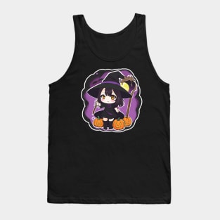 Cute witchy little woman Chibi style concept Halloween party Tank Top